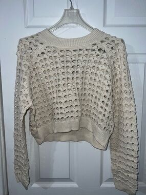 Freshman Open-Knit Crewneck Sweater in Cream